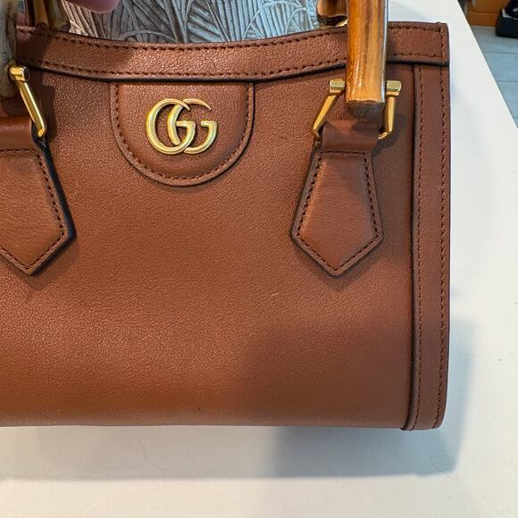 Gucci Diana Bamboo Handle Small Leather Crossbody Tote Bag Brown Mini - Picture 10 of 16